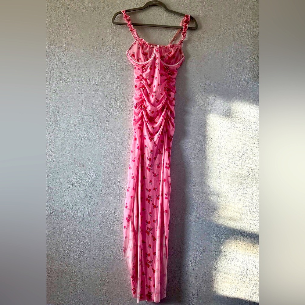 Pink rosette set | long dress with matching panty - Picture 2 of 5